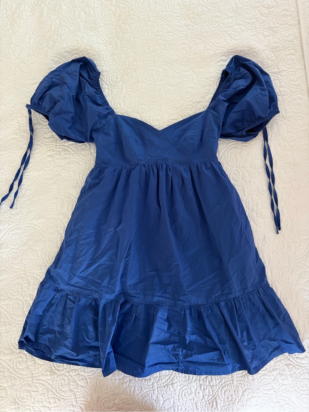 &merci royal blue puff sleeve mini babydoll dress